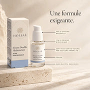 Sérum Acide Hyaluronique Double Hydratation HOLIAĒ et étui avec certification COSMOS NATURAL