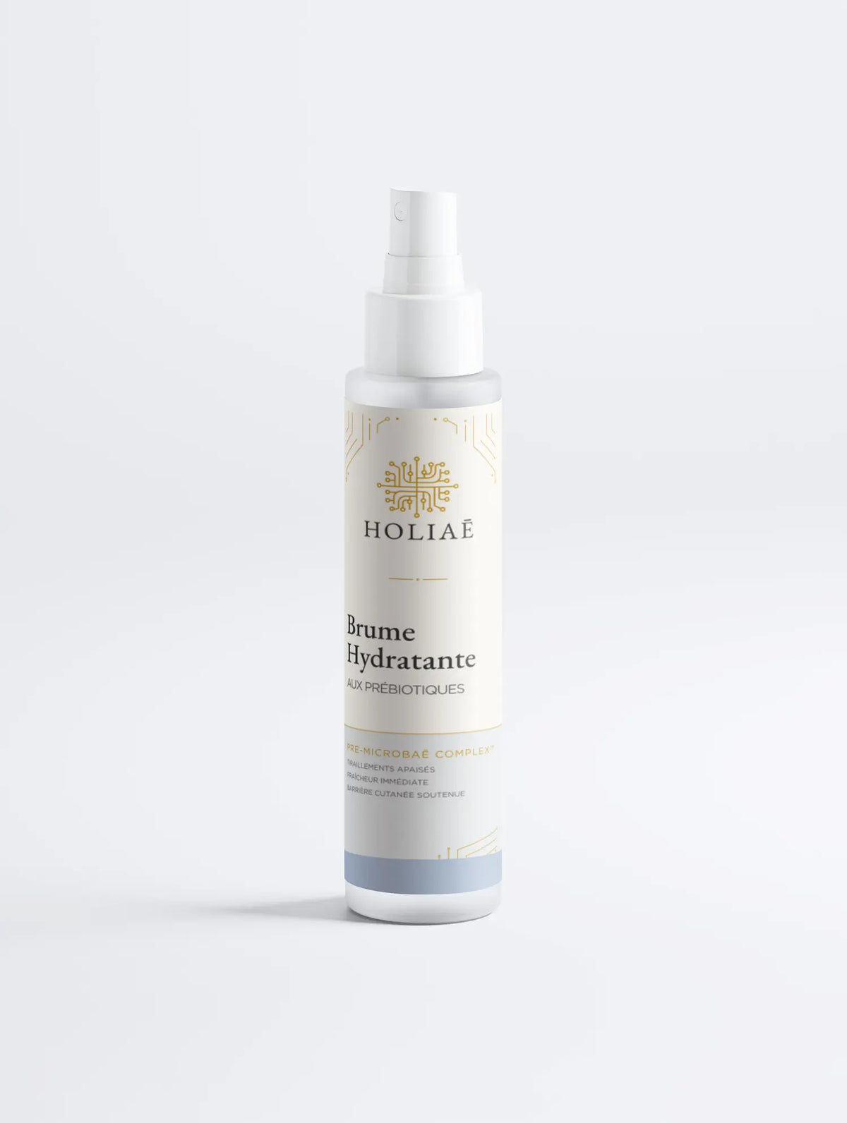Brume hydratante visage Holiaē en format spray, soin prébiotique pour rééquilibrer et rafraîchir la peau.