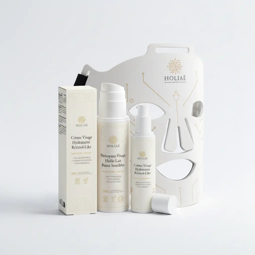 Cure LED ciblée pour imperfections, pores visibles et excès de sébum, associant masque LED et soins essentiels du visage.