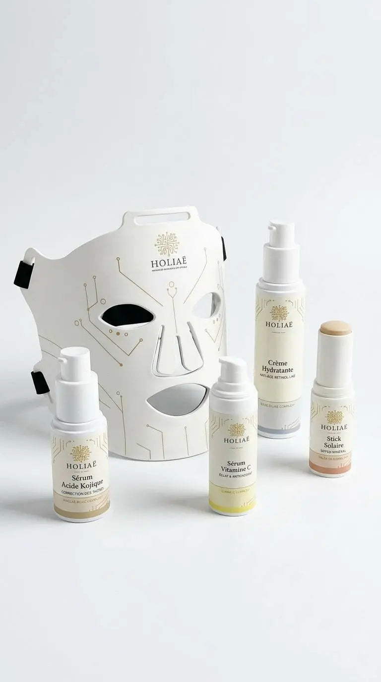 Cure LED intensive anti-taches combinant masque LED et routine complète pour améliorer l’uniformité et la régularité du teint.