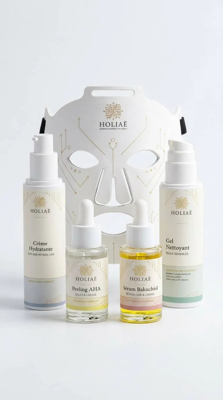 Cure LED intensive pour imperfections, pores visibles et excès de sébum, associant masque LED et routine complète de soins visage.