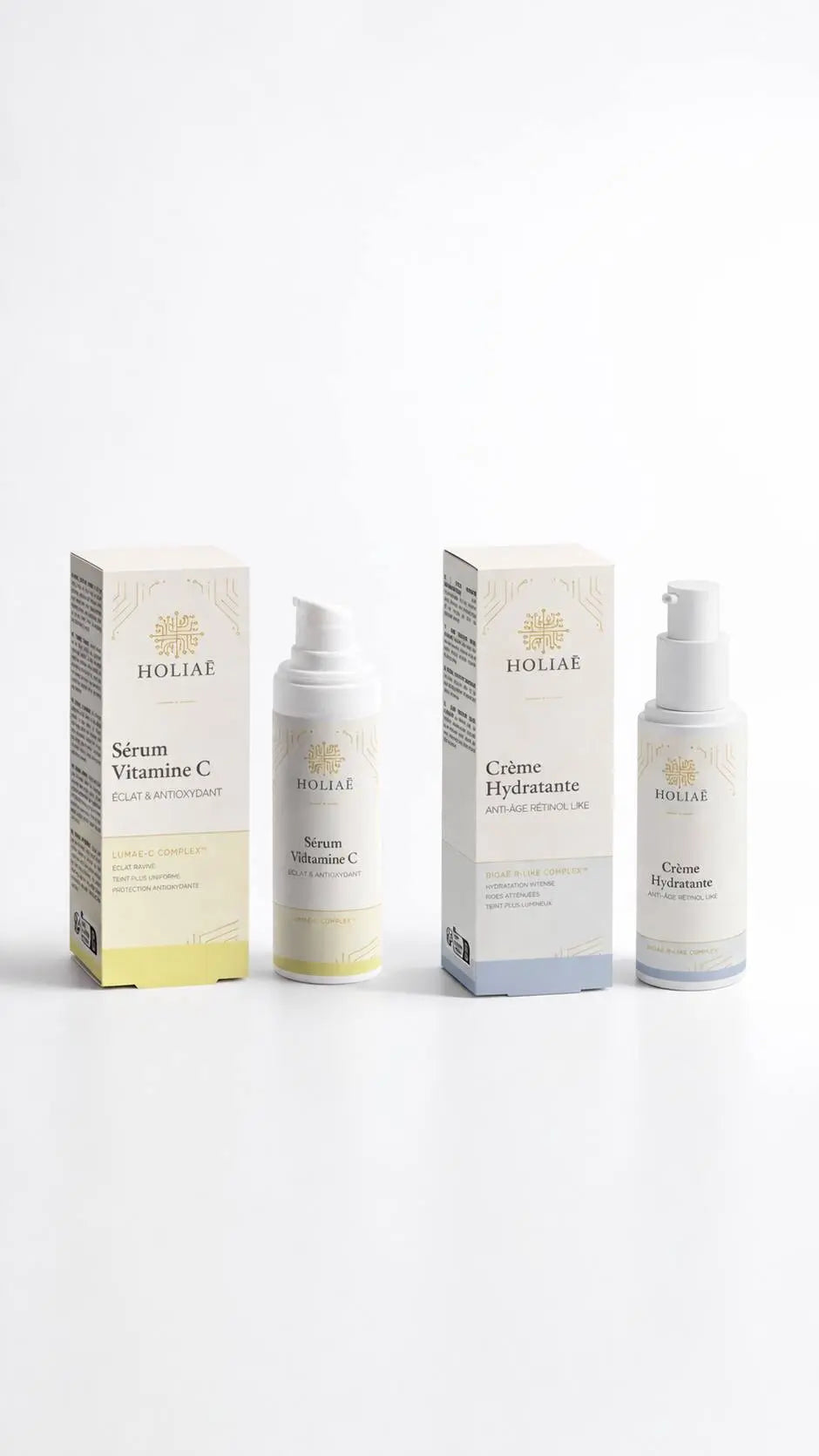 Duo de soins visage pour raviver l’éclat et lutter contre le teint terne, présenté en pack skincare lumineux.