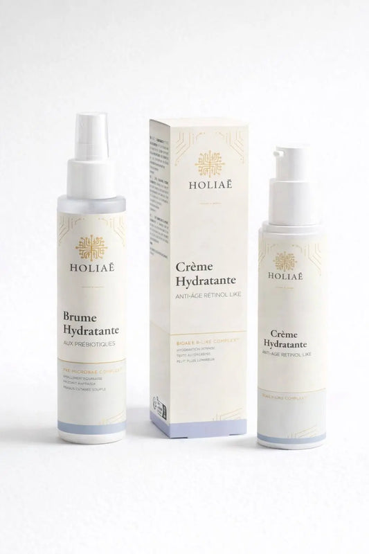 Duo de soins visage hydratants pour restaurer le confort cutané et maintenir une peau souple et équilibrée.
