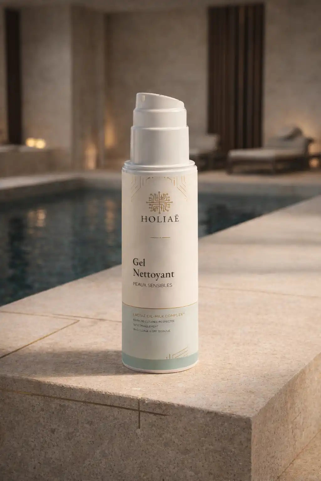 Gel nettoyant visage peaux sensibles dans un spa luxueux routine soin visage