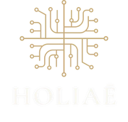 Logo Holiaē en néon — symbole “circuits organiques” (fond transparent).