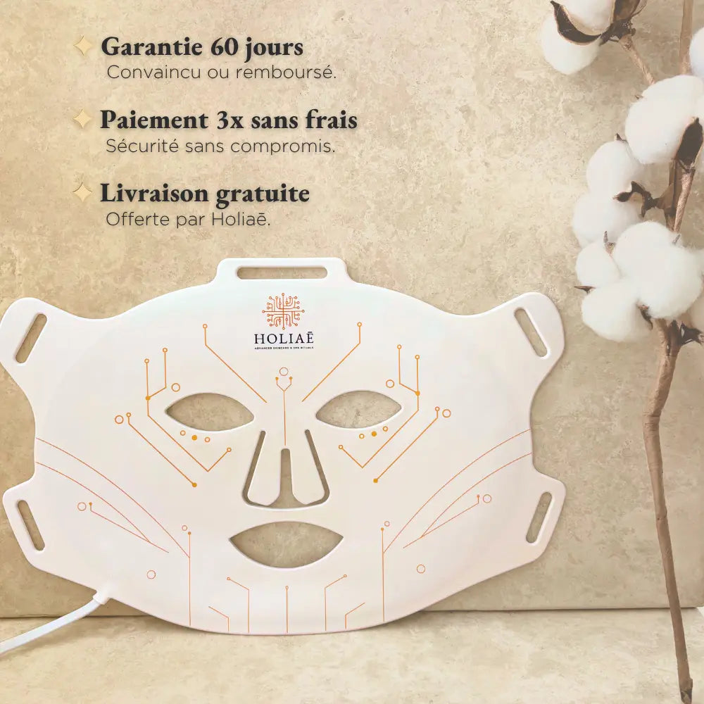 Masque LED Holiaē RĒ:GEN I avec garanties exclusives Holiaē : 60 jours satisfait ou remboursé, paiement 3x sans frais et livraison gratuite.