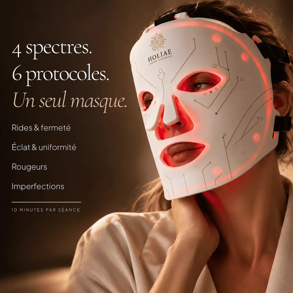 RĒ:GEN I porté avec lumière rouge, 4 spectres et 6 protocoles pour rides, éclat, rougeurs et imperfections