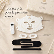 Contenu du coffret RĒ:GEN I : masque LED, télécommande, protections oculaires et 3 sangles