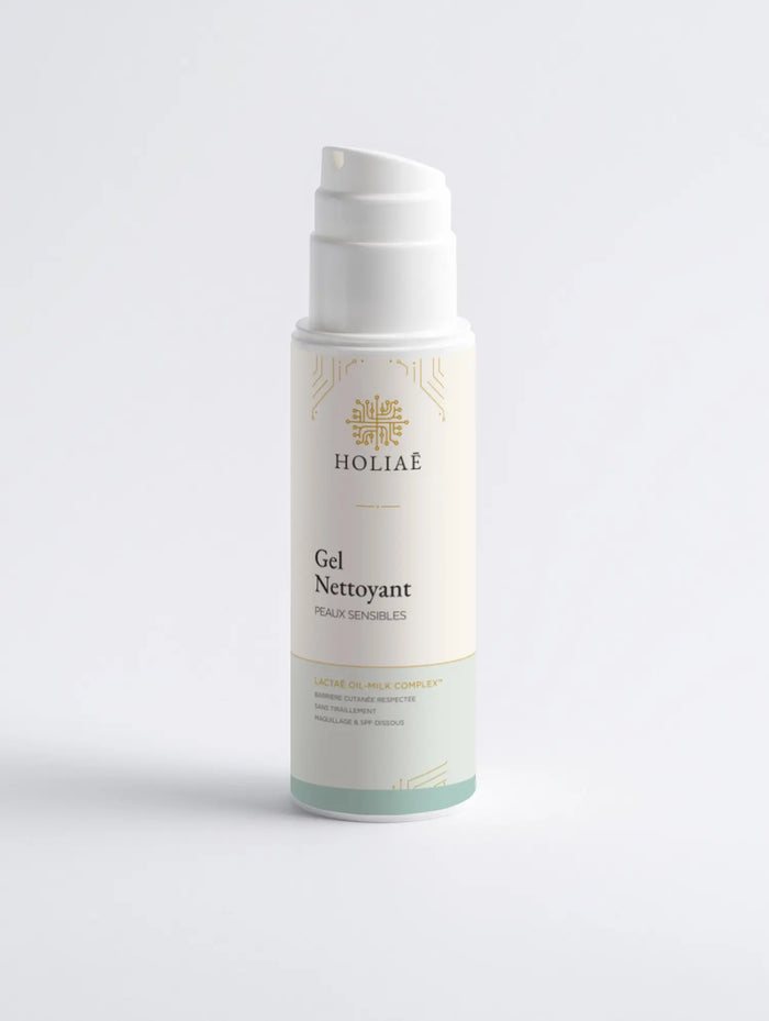 Nettoyant visage peau sensible Holiaē Lactaē Oil-Milk Complex, packshot sur fond blanc.