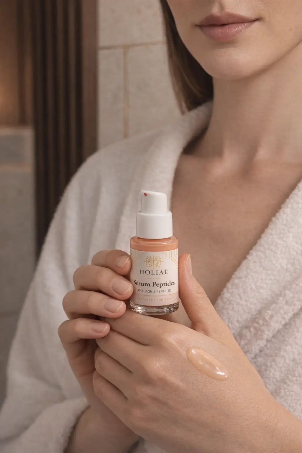 Application sérum peptides anti-âge sur la peau pour fermeté et éclat